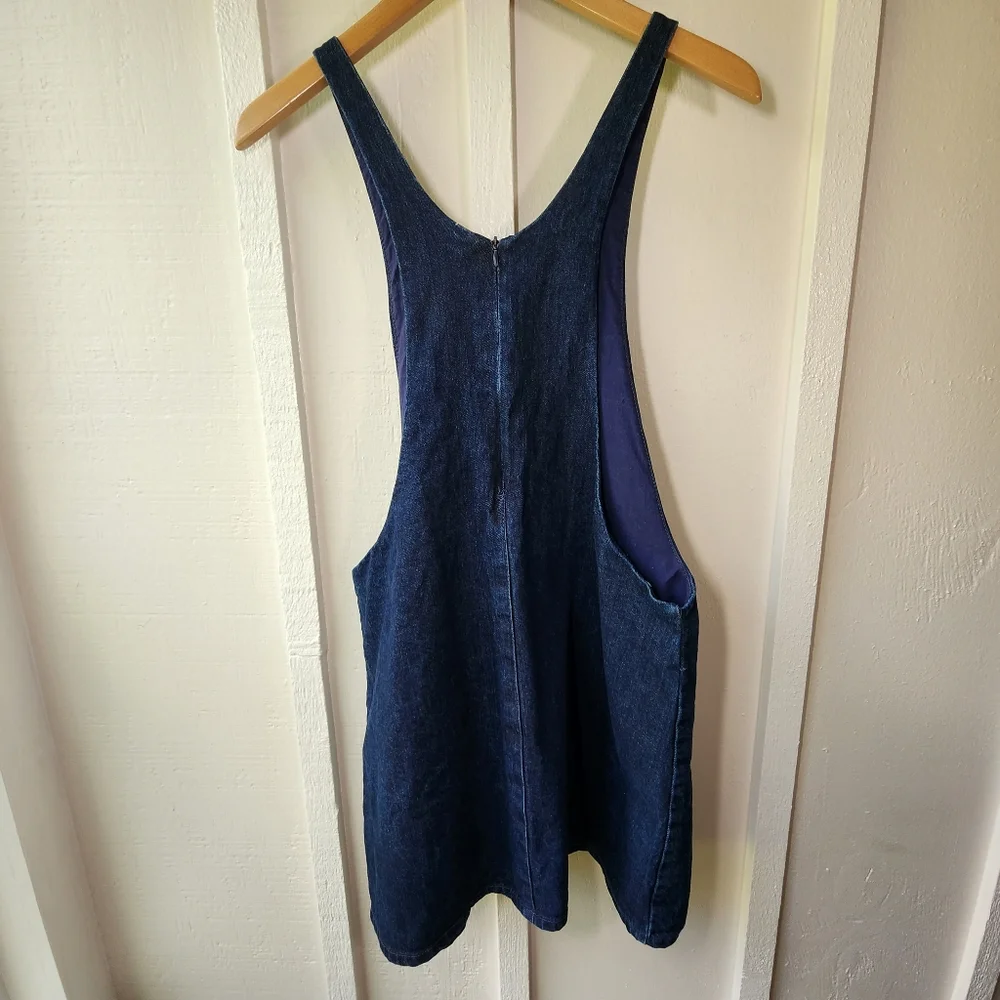 Zara Trafaluc Denim Overall Skirt Dark Blue Mini Size Large - Picture 9 of 13